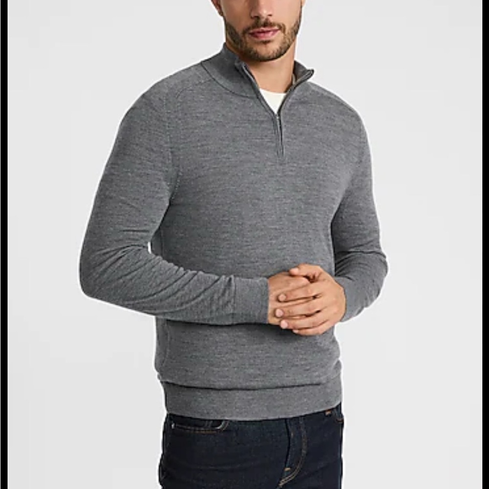 Express Men's Merino Wool Blend Gray 1/4 Zip Mock Neck Pullover
Sweater Size 2XL